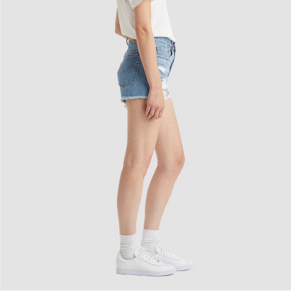 Levi's Blue Distressed Jean Shorts 501 - Picture 5 of 7